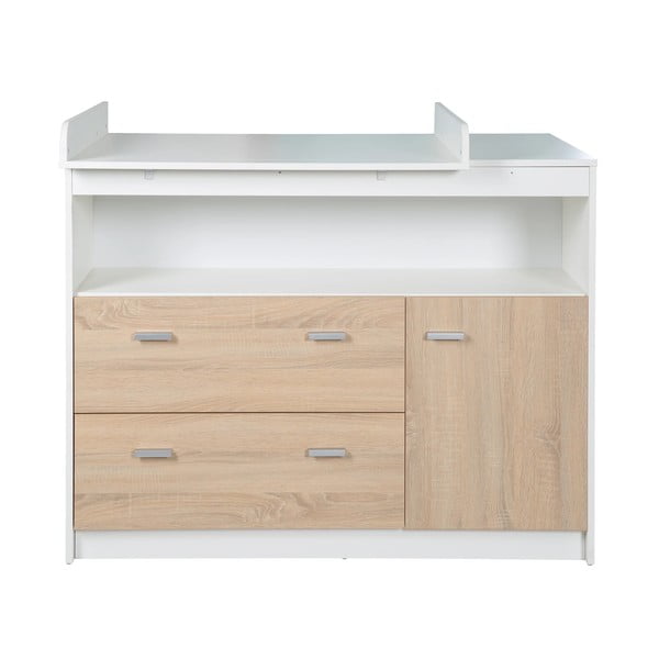 Žema su vystymo stalu vaikiška šoninė spintelė baltos spalvos/natūralios spalvos iš ąžuolo 117x98 cm Gabriella – Roba-image-2