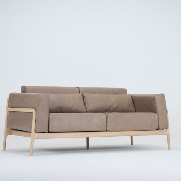 Šviesiai ruda buivolo odos sofa su ąžuolo masyvo konstrukcija Gazzda Fawn, 180 cm-image-3