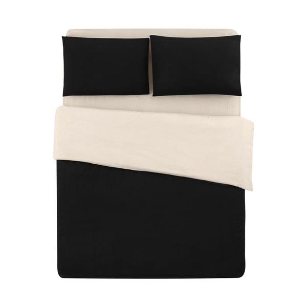 Juodos ir kreminės spalvos medvilninė patalynė dvivietei lovai / prailginta paklode 200x220 cm - Mila Home