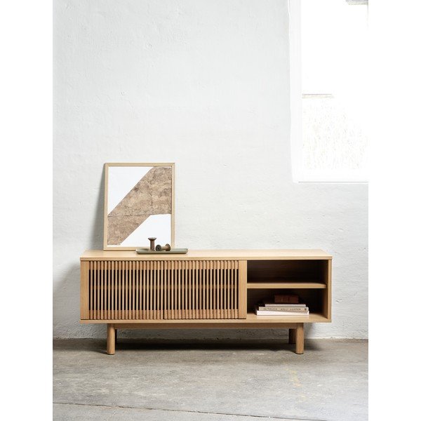 TV spintelė natūralios spalvos iš ąžuolo 143x55 cm Tiber – Unique Furniture-image-1