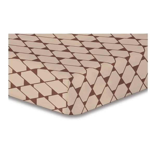 Smėlio spalvos elastinga paklodė su raštu DecoKing Rhombuses, 220 x 240 cm