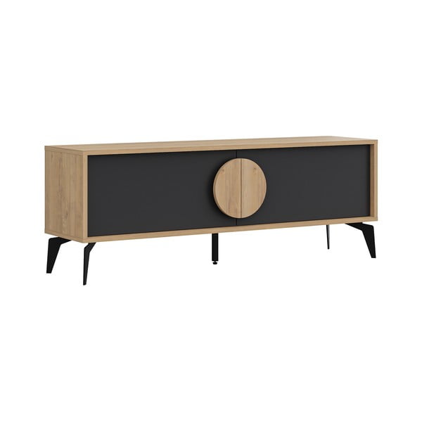 TV spintelė juodos spalvos/natūralios spalvos iš ąžuolo 140x51 cm Vae – Marckeric-image-2