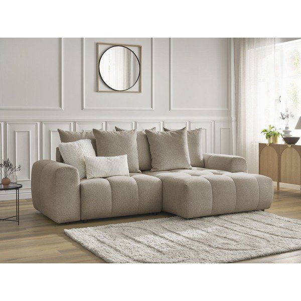 Smėlio spalvos sulankstoma/su sandėliavimo vieta kampinė sofa iš šenilinio audinio (su dešiniuoju kampu/su gultu) Roxelane – Bobochic Paris-image-3