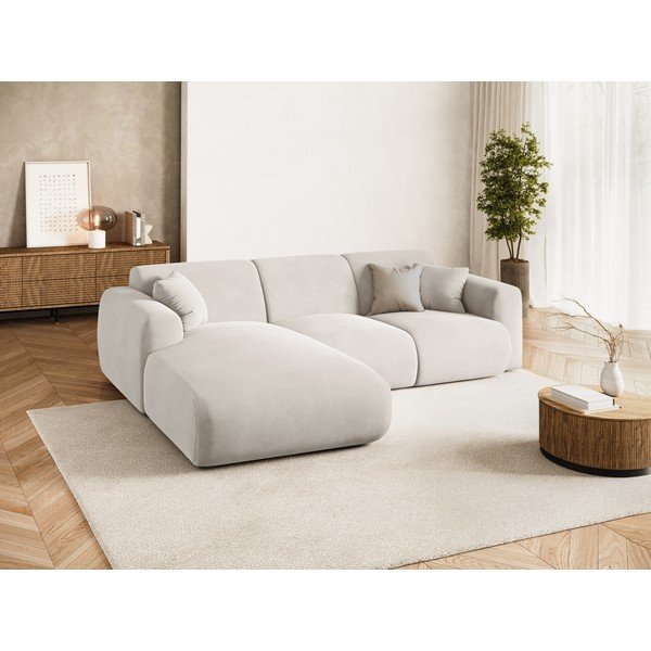 Šviesiai pilkos spalvos modulinė kampinė sofa iš velveto (su kairiuoju kampu/su gultu) Molino – Micadoni -image-1