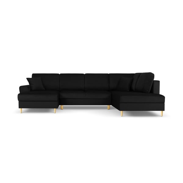 Juodos spalvos iš velveto sulankstoma/su sandėliavimo vieta kampinė sofa (su dešiniuoju kampu/„U“ formos) Kyoto – Cosmopolitan Design