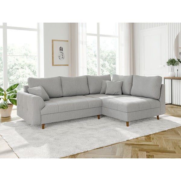 Pilkos spalvos iš kordinio velveto kampinė sofa (su dešiniuoju kampu/„L“ formos) Ariella – Ropez-image-3