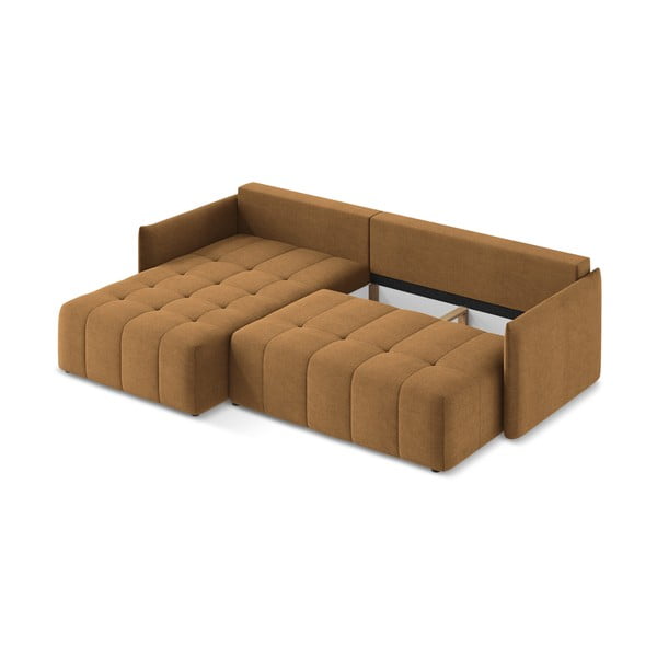 Terakotos spalvos sulankstoma/su sandėliavimo vieta kampinė sofa (su kairiuoju kampu/su gultu) Moku – Makamii-image-4