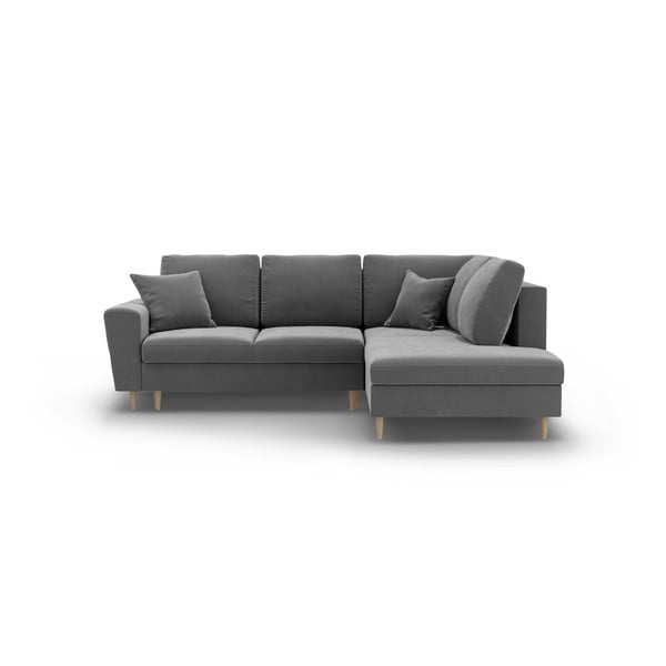 Šviesiai pilkos spalvos iš velveto sulankstoma/su sandėliavimo vieta kampinė sofa (su dešiniuoju kampu/„L“ formos) Kyoto – Cosmopolitan Design