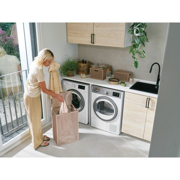 Pilkai rožinės spalvos iš perdirbto plastiko skalbinių krepšys 60 l Kaya – Curver-image-3