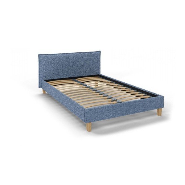 Mėlyna minkšta dvigulė lova su grotelėmis 140x200 cm Tina - Ropez