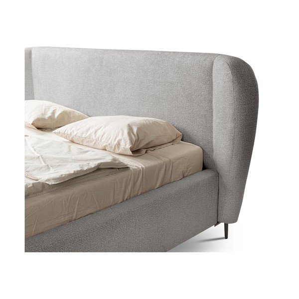 Šviesiai pilkos spalvos dvigulė lova audiniu dengta su lovos grotelėmis 140x200 cm Makana – Makamii-image-4