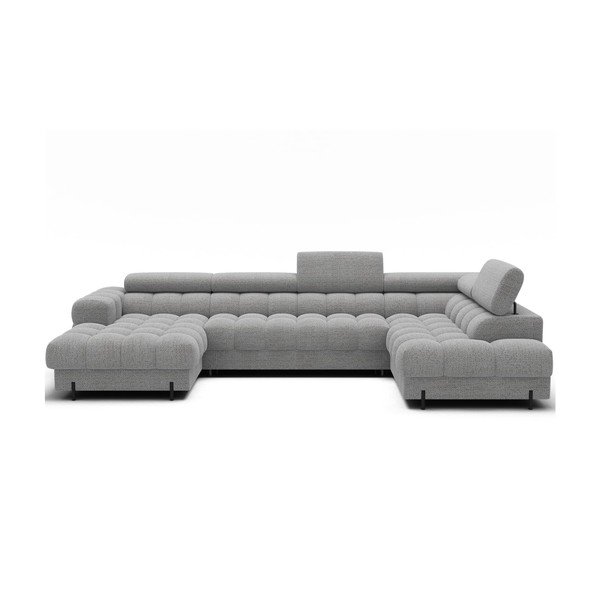 Pilkos spalvos iš boucle sulankstoma kampinė sofa (su dešiniuoju kampu/„U“ formos) Feraria – ELTAP