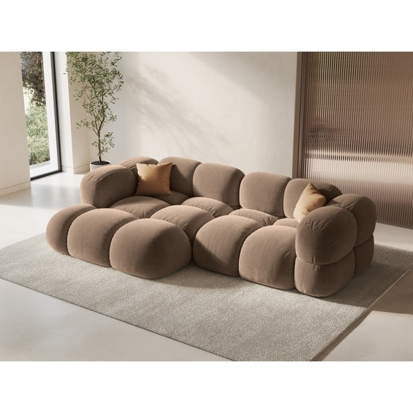 Rudos spalvos iš velveto kampinė sofa (su kairiuoju kampu/su gultu) Loretto – Cosmopolitan Design-image-1