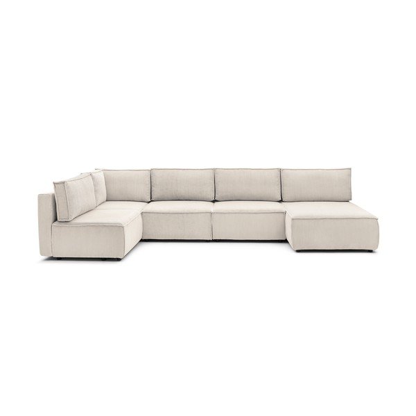 Kampinė sofa kreminės spalvos iš kordinio velveto („U“ formos/kintama) Nihad modular – Bobochic Paris-image-4