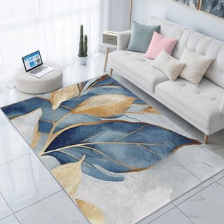 Skalbiamas kilimas mėlynos spalvos/auksinės spalvos 160x230 cm Golden Leaves – Mila Home