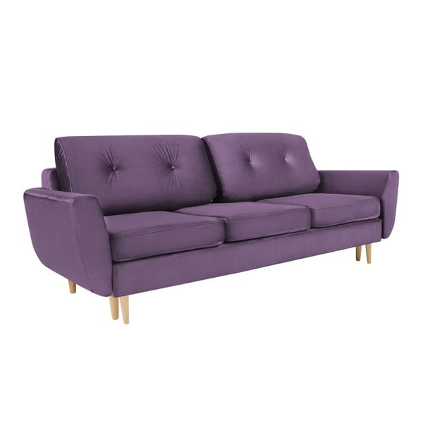 Violetinės spalvos trijų vietų sofa-lova su patalynės dėže Mazzini Sofas Silva
