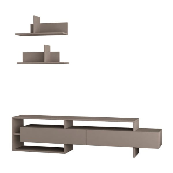 Pilkai rudos spalvos televizoriaus staliuko ir 2 sieninių lentynų rinkinys Homitis Gara
