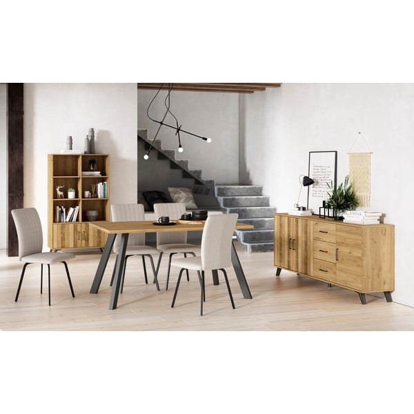 Natūralios spalvos ąžuolo dekoro knygų spinta 92x160 cm Nordic - Marckeric-image-4