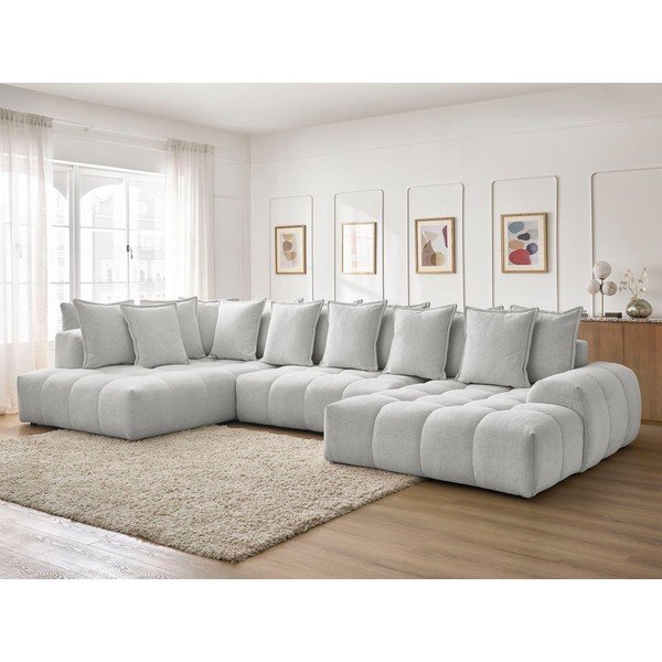 Šviesiai pilkos spalvos iš šenilinio audinio sulankstoma/su sandėliavimo vieta kampinė sofa (su kairiuoju kampu/„U“ formos) Everest – Bobochic Paris-image-1