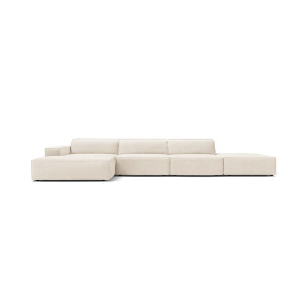 Kreminės spalvos modulinė kampinė sofa iš velveto (su kairiuoju kampu/su gultu) Jodie – Micadoni -image-3