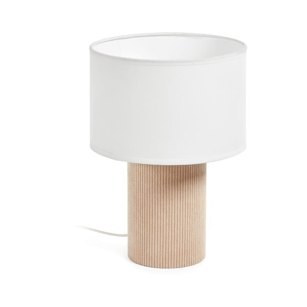 Baltos spalvos/smėlio spalvos stalinis šviestuvas (aukštis 29 cm) su tekstiliniu gaubtu Bianella – Kave Home