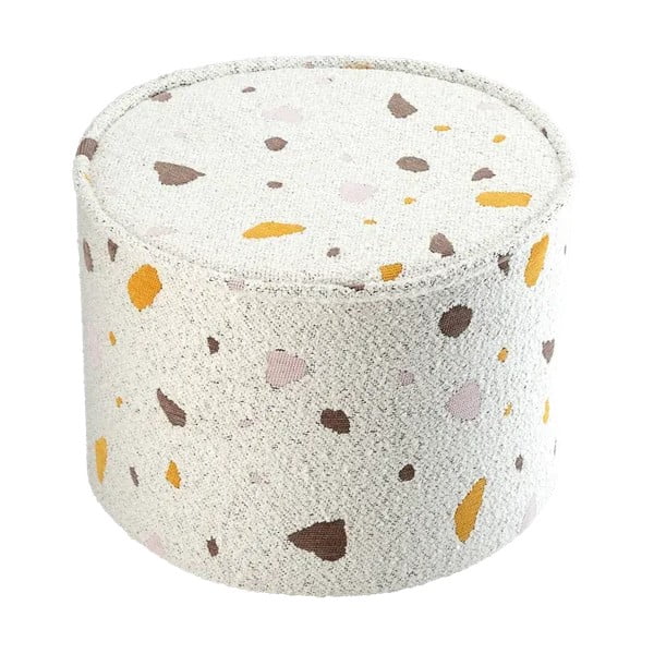 Baltos spalvos iš boucle/iš šenilinio audinio vaikiškas pufas Terrazzo – Wigiwama