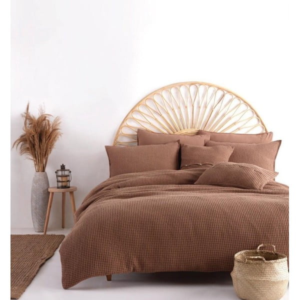 Rudos spalvos iš ranforce medvilnės dvigulė/itin ilga patalynė 240x220 cm Waffle Striped – Mila Home Luxury-image-2