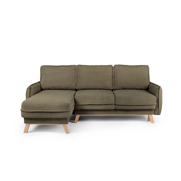 Iš kordinio velveto sulankstoma kampinė sofa žalios spalvos (kintama) Tori – Bonami Selection