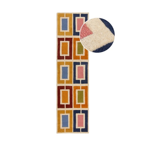 Rankų darbo iš vilnos kilimas 60x230 cm Retro Blocks – Flair Rugs