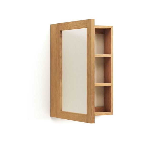 Pakabinama/su veidrodžiu vonios daiktadėžė natūralios spalvos iš tikmedžio masyvo 50x70 cm Plubia – Kave Home-image-2