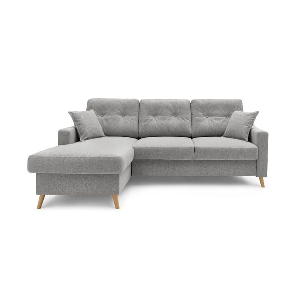 "Bobochic Paris Sweden" pilkos ir smėlio spalvos kampinė sofa-lova su daiktadėže, kairysis kampas, 224 cm