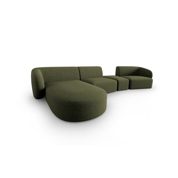Žalios spalvos iš šenilinio audinio kampinė sofa (su kairiuoju kampu/su gultu) Paolo – Milo Casa-image-2