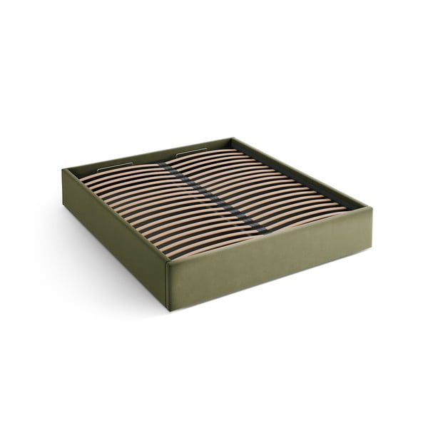 Žalios spalvos dvigulė lova audiniu dengta su sandėliavimo vieta/be galvūgalio su lovos grotelėmis 140x200 cm Susan – Micadoni 