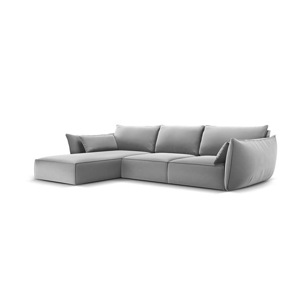 Šviesiai pilkos spalvos iš velveto kampinė sofa (su kairiuoju kampu/su gultu) Vanda – Mazzini Sofas-image-2