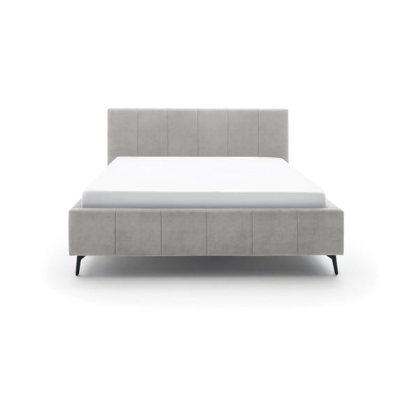 Šviesiai pilkos spalvos dvigulė lova audiniu dengta su sandėliavimo vieta su lovos grotelėmis 180x200 cm Lizzano – Meise Möbel-image-3