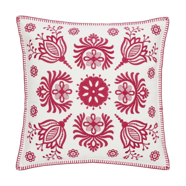 Baltai rožinės spalvos medvilninis dekoratyvinis pagalvės užvalkalas Westwing Collection Folk, 45 x 45 cm
