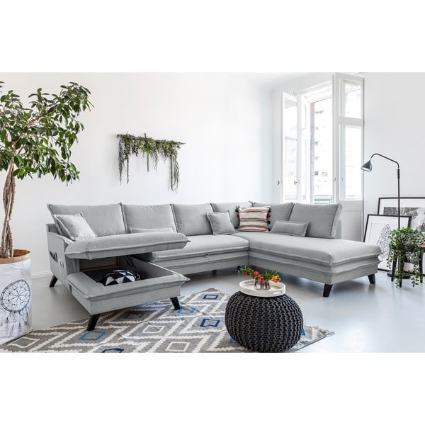 Šviesiai pilka U formos sofa-lova Miuform Charming Charlie, dešinysis kampas-image-3