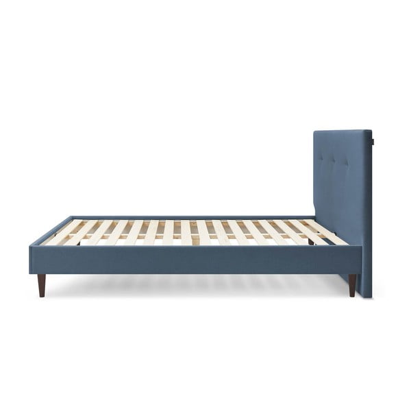 Tamsiai mėlyna minkšta dvigulė lova su grotelėmis 180x200 cm Tory - Bobochic Paris-image-2