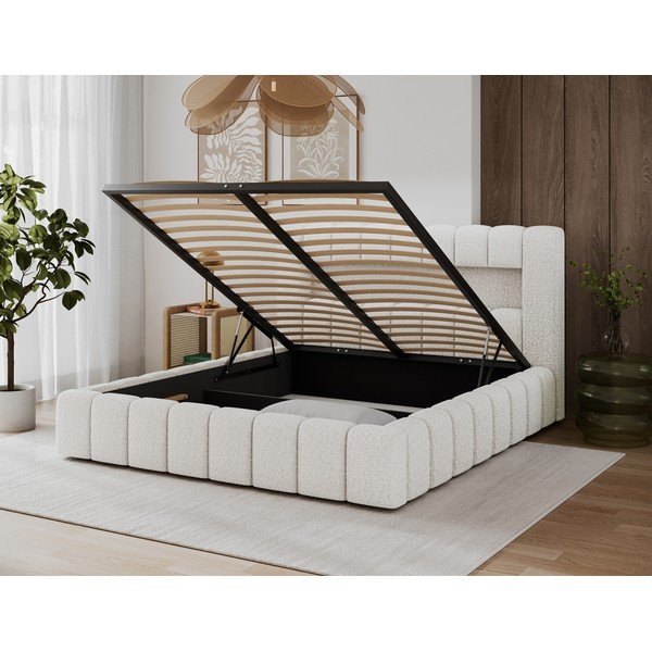 Kreminės spalvos dvigulė lova audiniu dengta su sandėliavimo vieta su lovos grotelėmis 140x200 cm Lamica – ELTAP-image-4