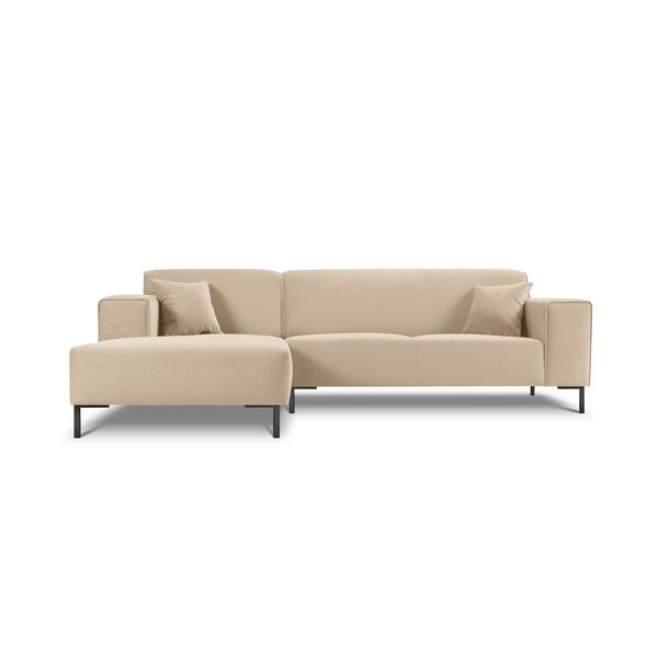 Smėlio spalvos aksominė kampinė sofa Cosmopolitan Design Siena, kampas kairėje-image-3