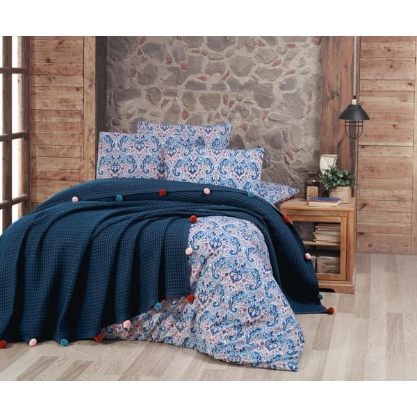 Tamsiai mėlyna medvilninė patalynė dvigulei lovai 200x240 cm - Mila Home