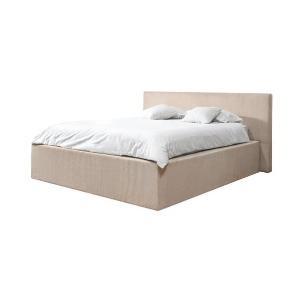 Dvigulė lova smėlio spalvos audiniu dengta su sandėliavimo vieta su lovos grotelėmis 160x200 cm Nihad – Bobochic Paris