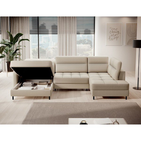 Smėlio spalvos iš velveto sulankstoma/su sandėliavimo vieta kampinė sofa (su dešiniuoju kampu/„U“ formos) Berrto – ELTAP-image-4