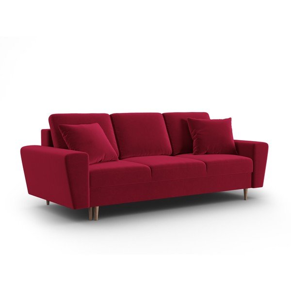 Raudonos spalvos iš velveto sulankstoma/su sandėliavimo vieta sofa 235 cm Kyoto – Cosmopolitan Design-image-1
