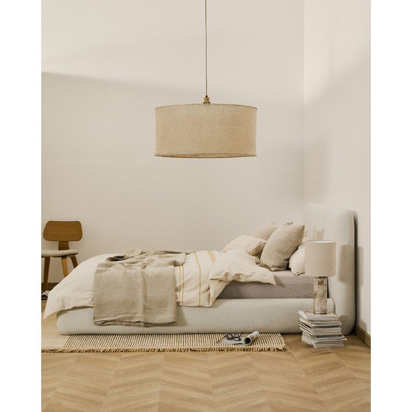 Smėlio spalvos dvigulė lova audiniu dengta be grotelių 160x200 cm Martina – Kave Home-image-1