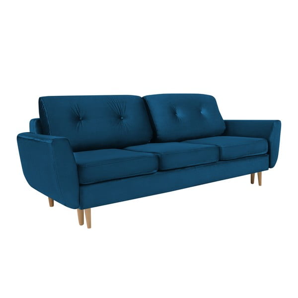 "Mazzini Sofas Silva" mėlyna trijų vietų sofa-lova su saugykla