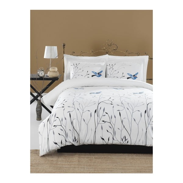 Dvivietės lovos paklodė su patalynės užvalkalu iš ranforce medvilnės "Mijolnir Fidella Blue", 160 x 220 cm