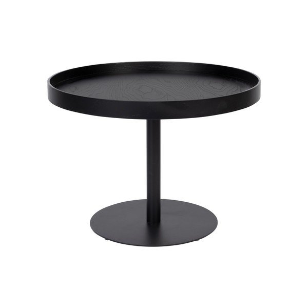 Juodos spalvos apvalios formos kavos staliukas su ąžuolo dekoro stalviršiu ø 56 cm Yuri M – White Label