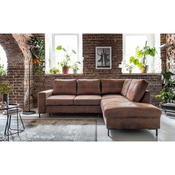 Iš dirbtinės odos sulankstoma kampinė sofa rudos spalvos (su dešiniuoju kampu) Lofty Lilly – Miuform-image-1