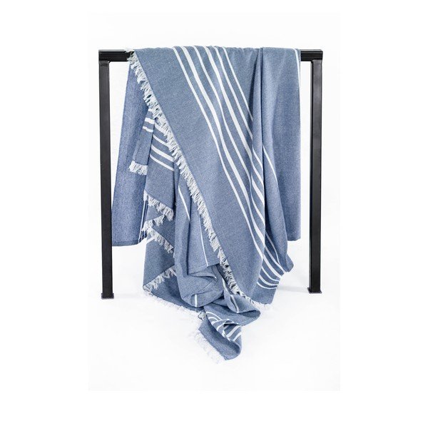 Mėlynos spalvos iš medvilnės antklodė ir pledas 150x200 cm Solene – Tiseco Home Studio-image-3